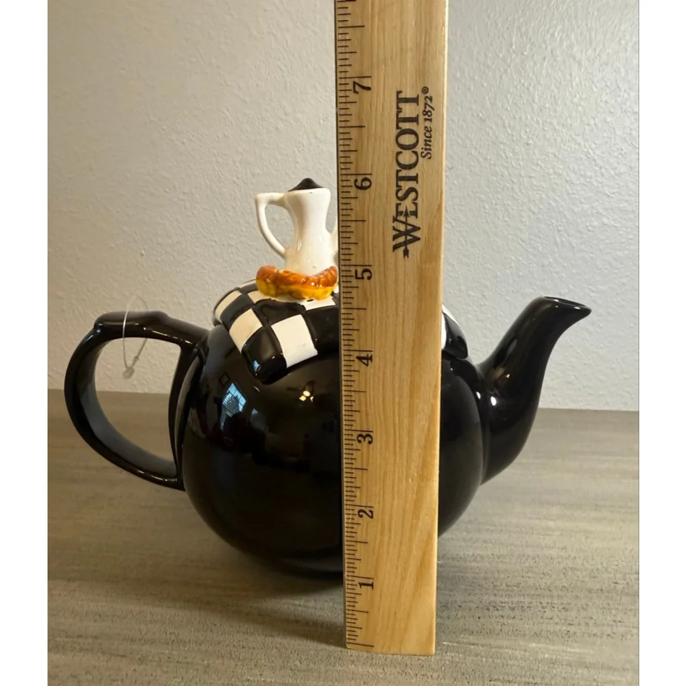 Vintage Black White Check Teapot Whimsical Lid Taiwan MacKenzie Childs Style